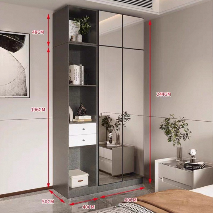 AUSTE Modern Mirrored Glass Wardrobe