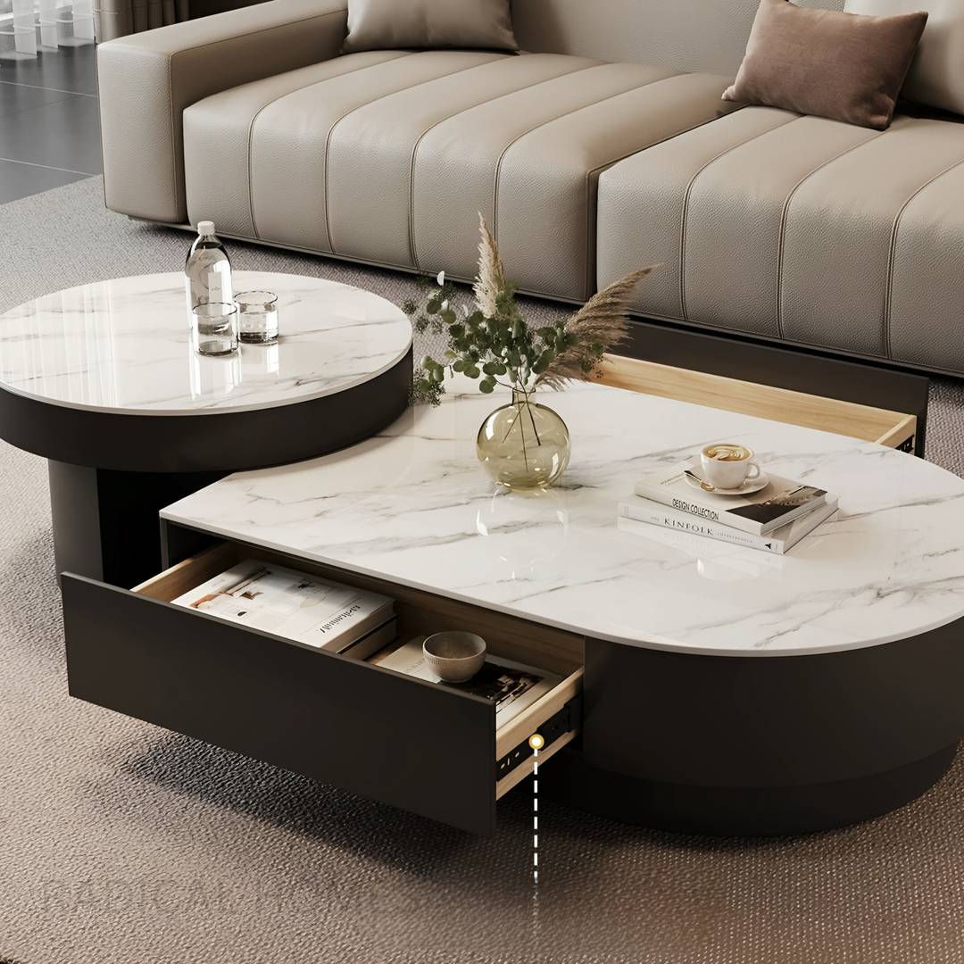 VARENA Modern Sintered Stone Retractable Coffee Table Set