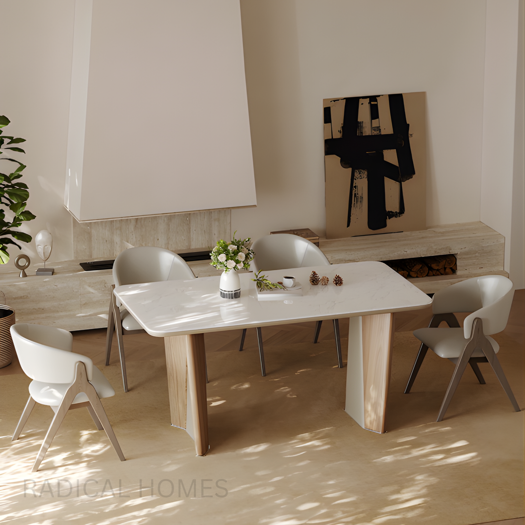LECCO White Jade Stone Dining Table & Chair Set