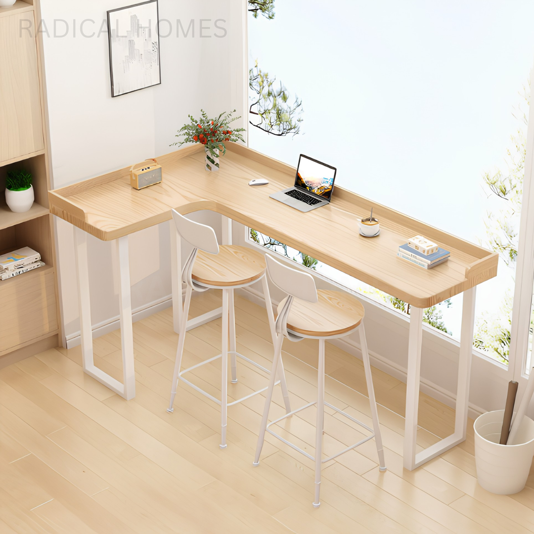 SOLFEN Modern Solid Wood L shaped Bar Table