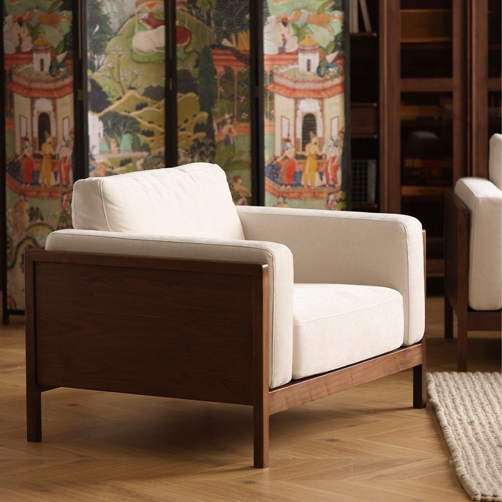 OLINOR Rustic Walnut Fabric Sofa