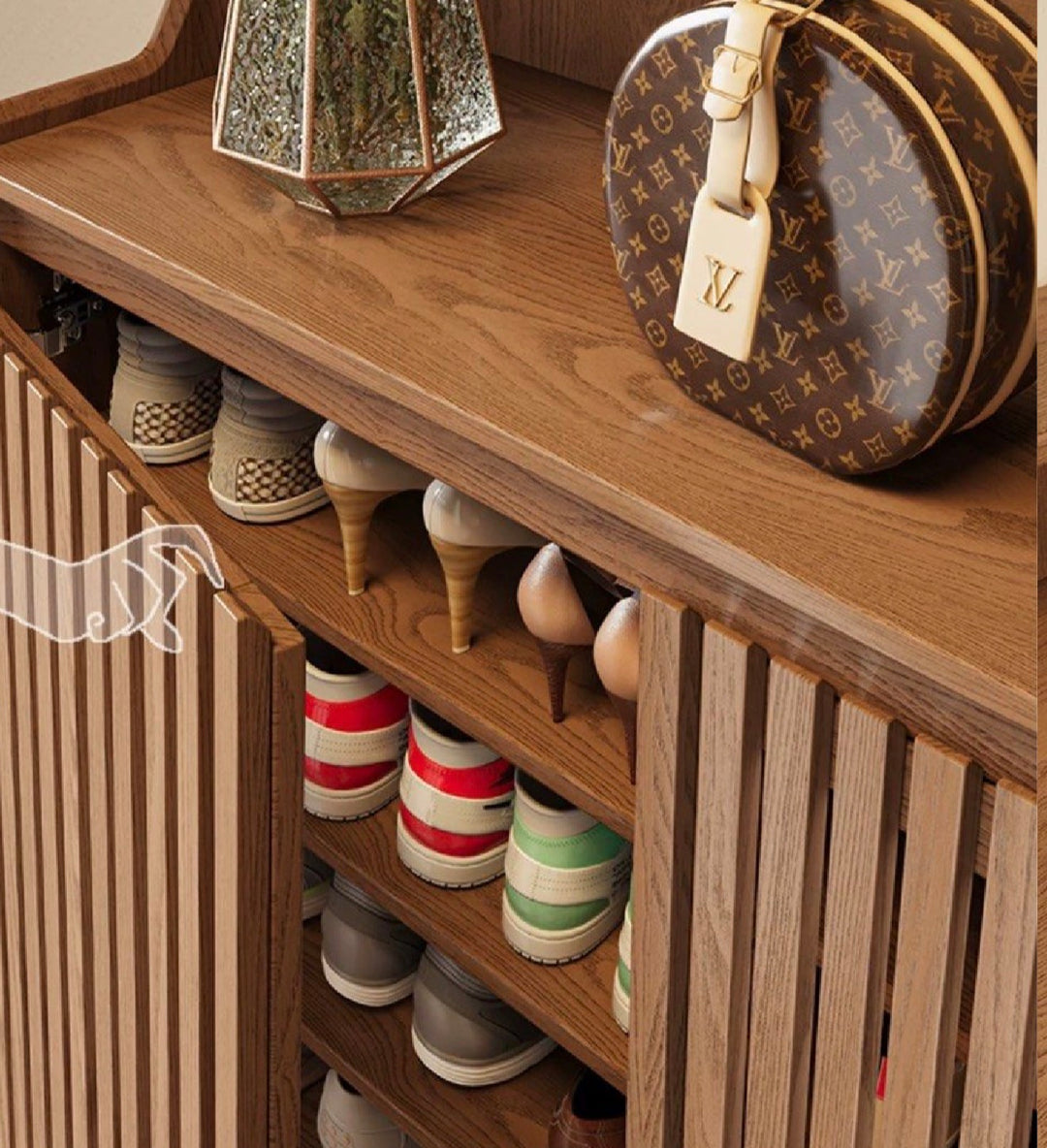 ROBEN Modern Solid Wood Fluted Shoe Cabinet (INSTOCK)