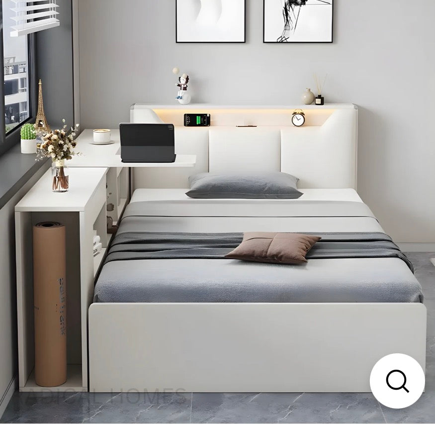 AURELIA STORAGE BEDFRAME FULL SET ( super single, white ) x2 - Radical Homes Singapore