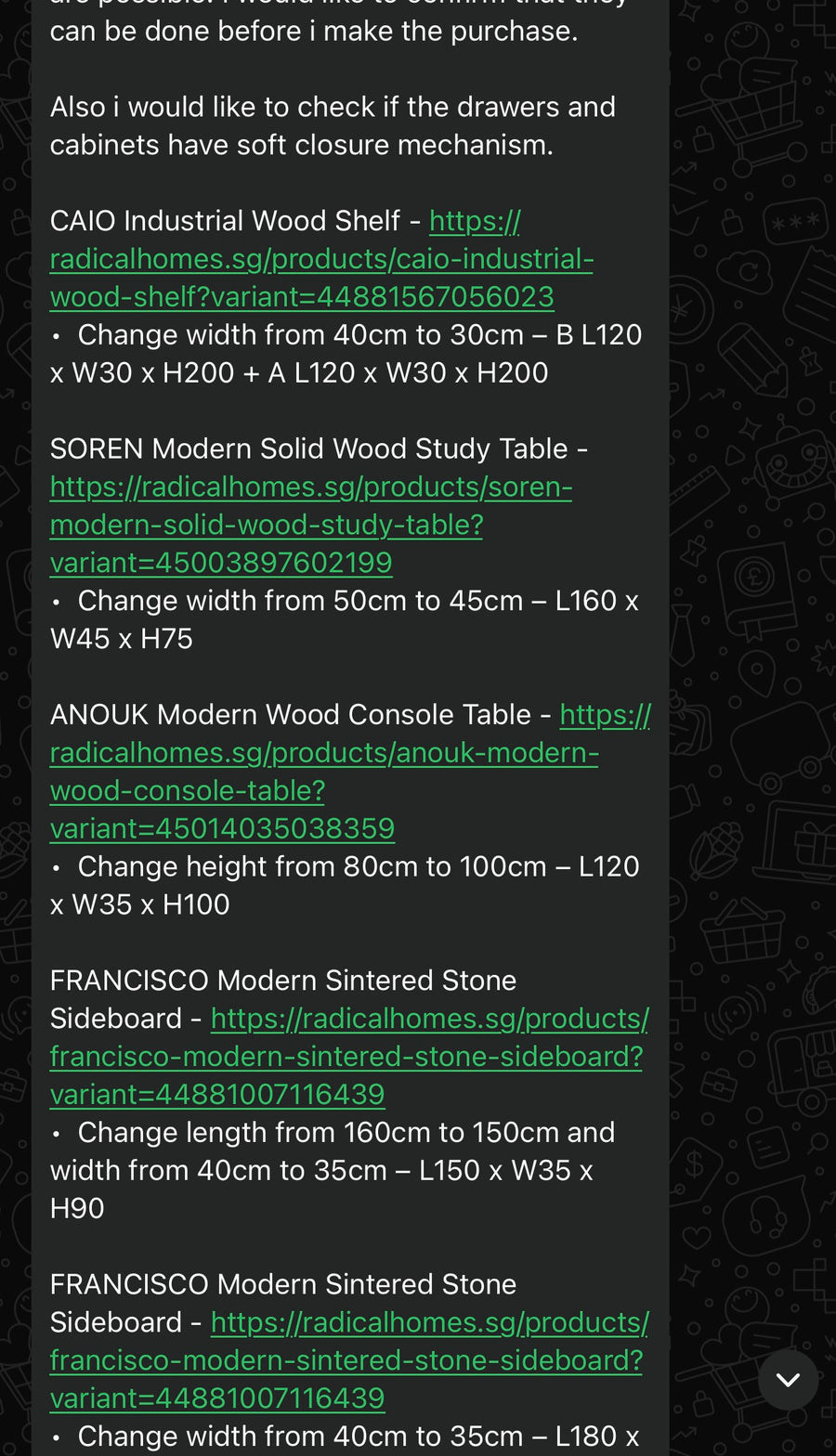 custom order link - Radical Homes Singapore