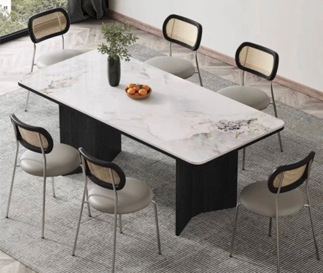 CUSTOM- travertine sintered top, fluted oak legs - Radical Homes Singapore