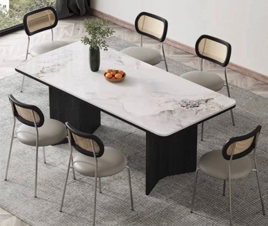 CUSTOM- travertine sintered top, fluted oak legs - Radical Homes Singapore