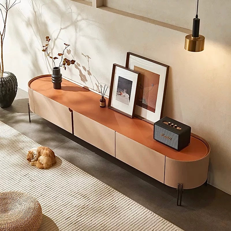 LUXEM Modern Saddle Leather TV Console