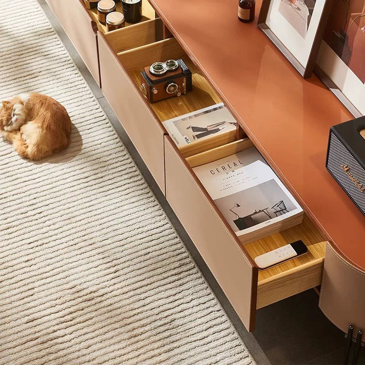 LUXEM Modern Saddle Leather TV Console