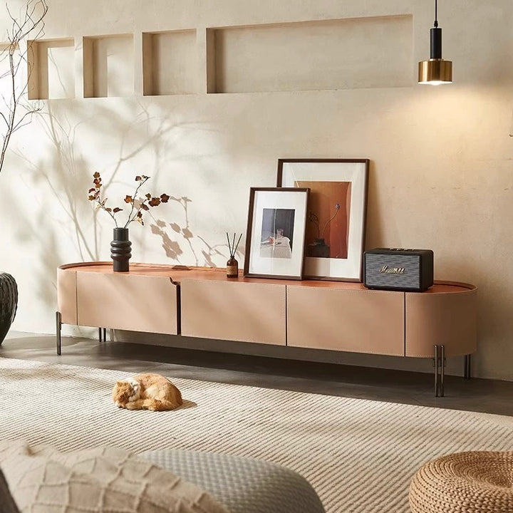 LUXEM Modern Saddle Leather TV Console