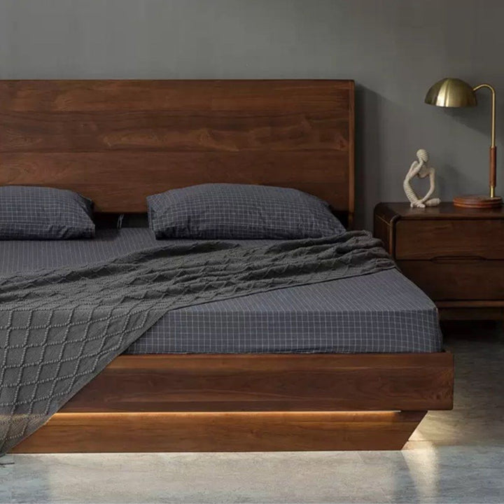 ASSON Solid Walnut Wood Storage LED Bedframe