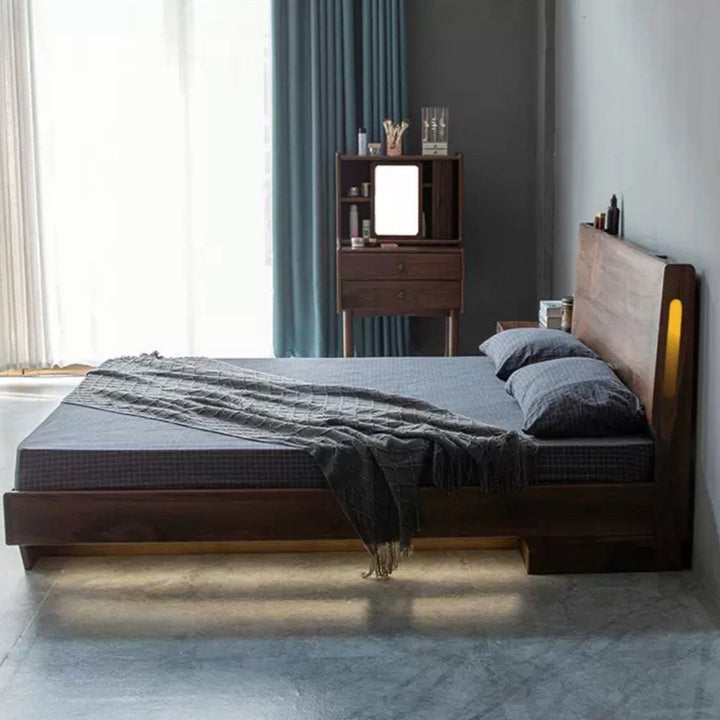 ASSON Solid Walnut Wood Storage LED Bedframe