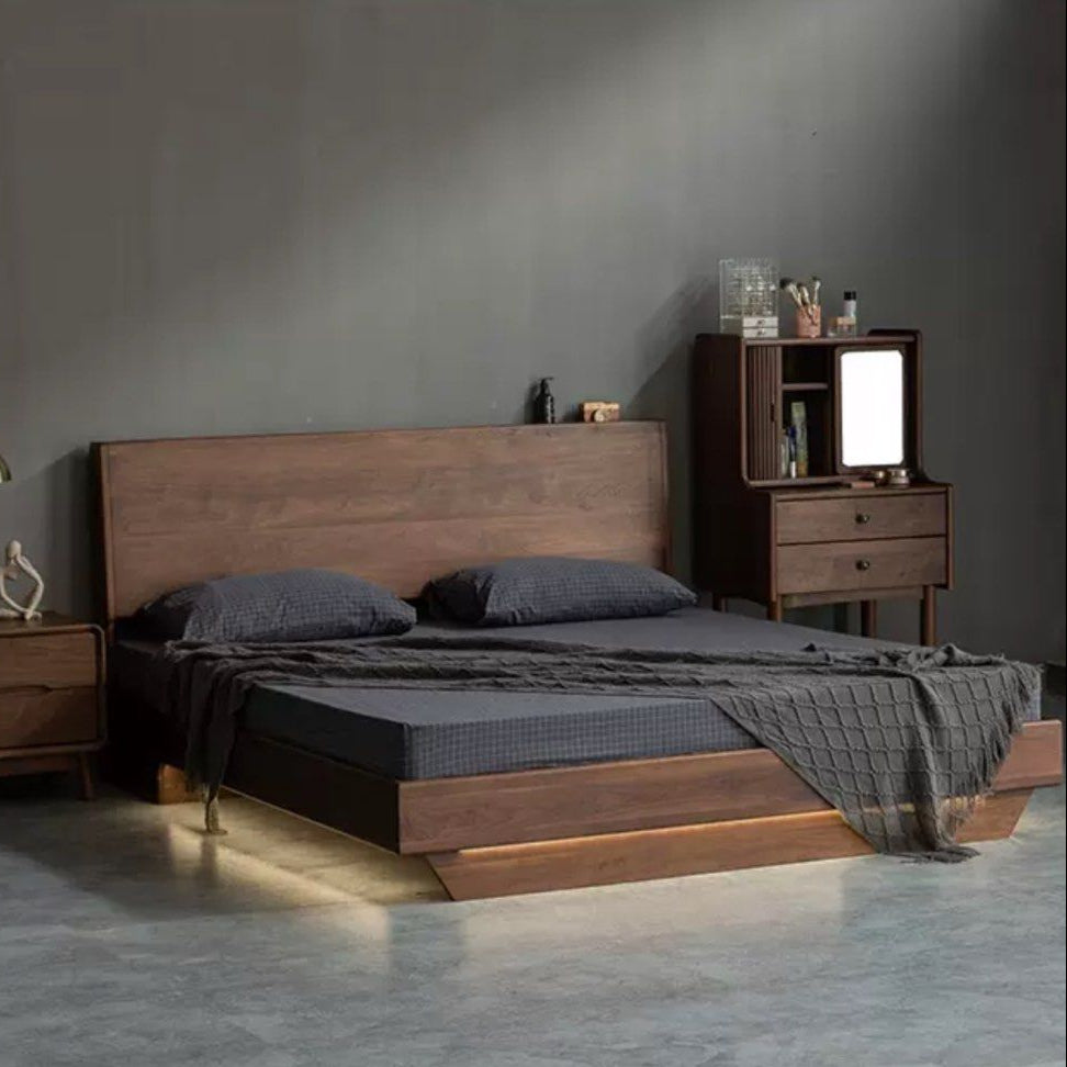 ASSON Solid Walnut Wood Storage LED Bedframe