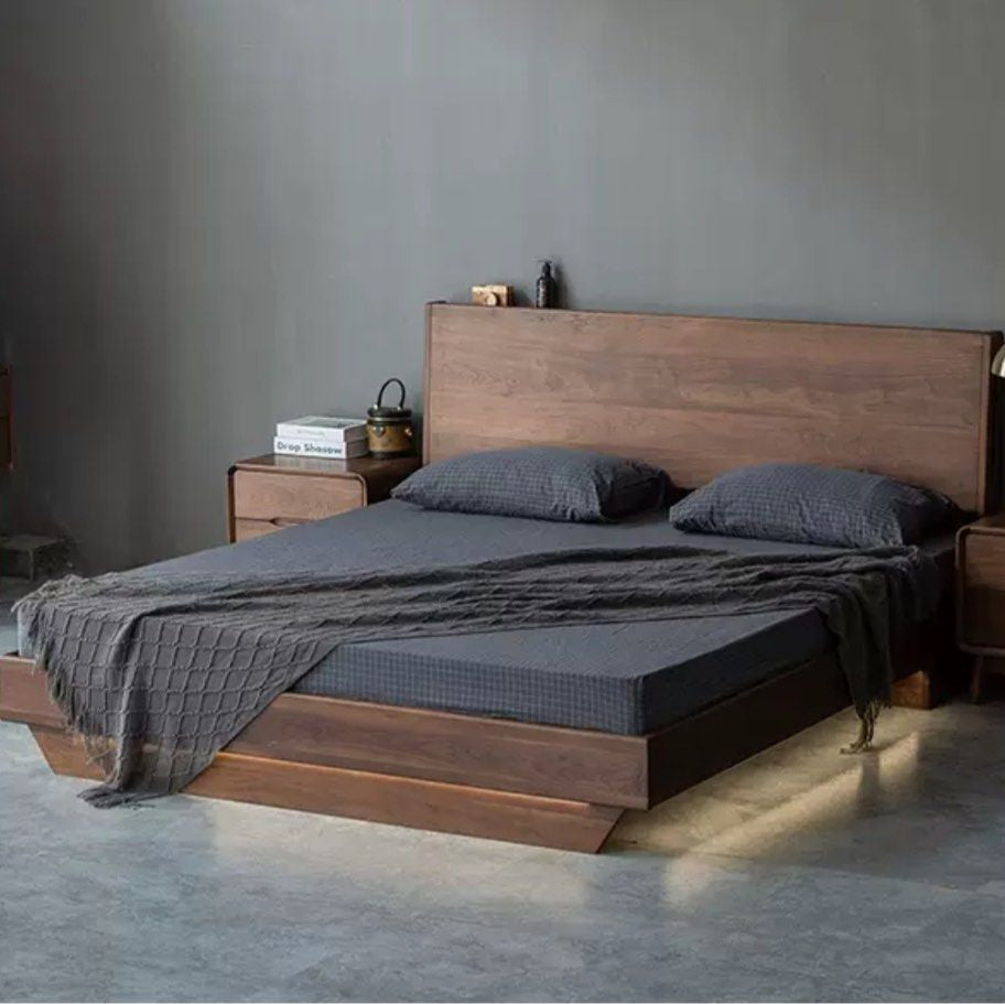 ASSON Solid Walnut Wood Storage LED Bedframe
