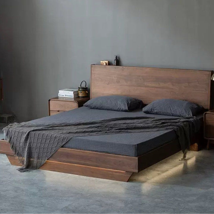 ASSON Solid Walnut Wood Storage LED Bedframe