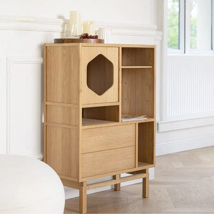 MERIOP Scandinavian Solid Wood Display Cabinet