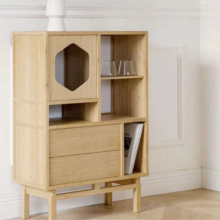 MERIOP Scandinavian Solid Wood Display Cabinet