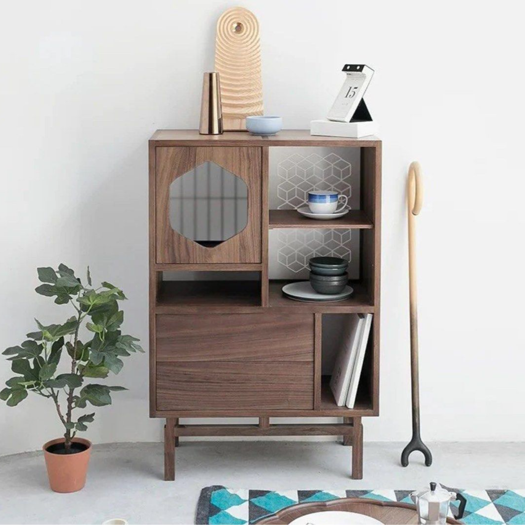 MERIOP Scandinavian Solid Wood Display Cabinet