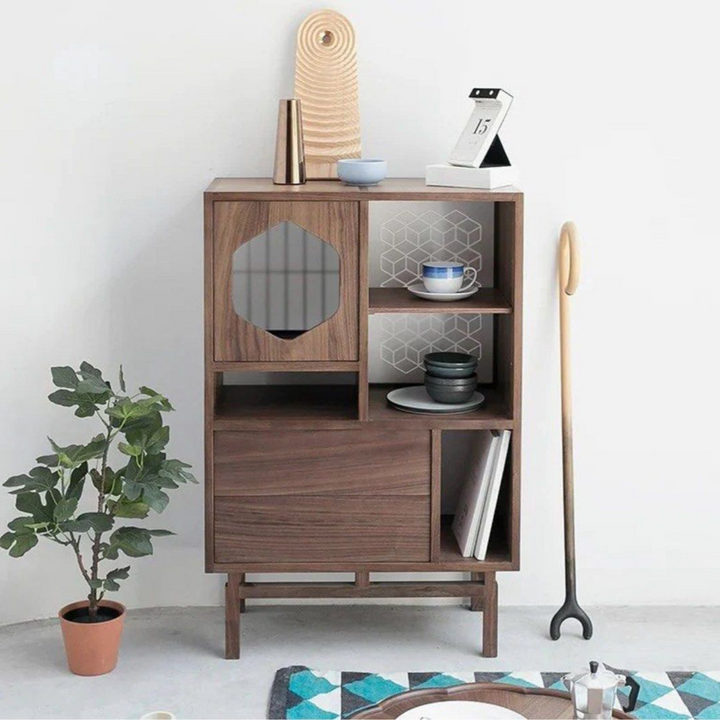 MERIOP Scandinavian Solid Wood Display Cabinet