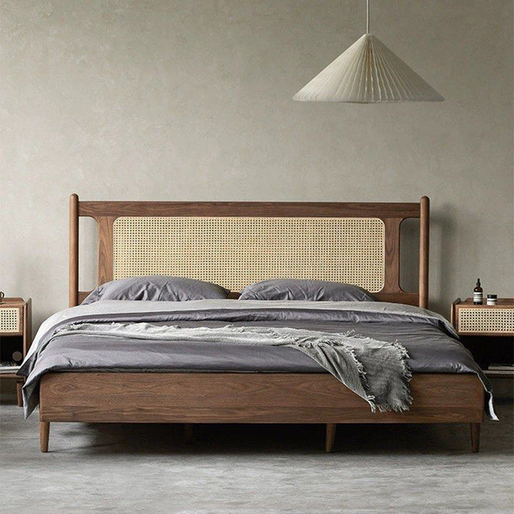 BOYKE Rustic Walnut Wood Bedframe