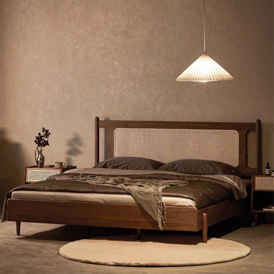 BOYKE Rustic Walnut Wood Bedframe
