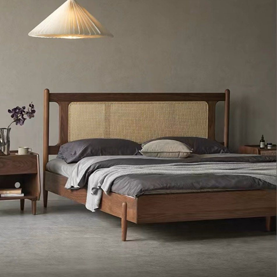 BOYKE Rustic Walnut Wood Bedframe