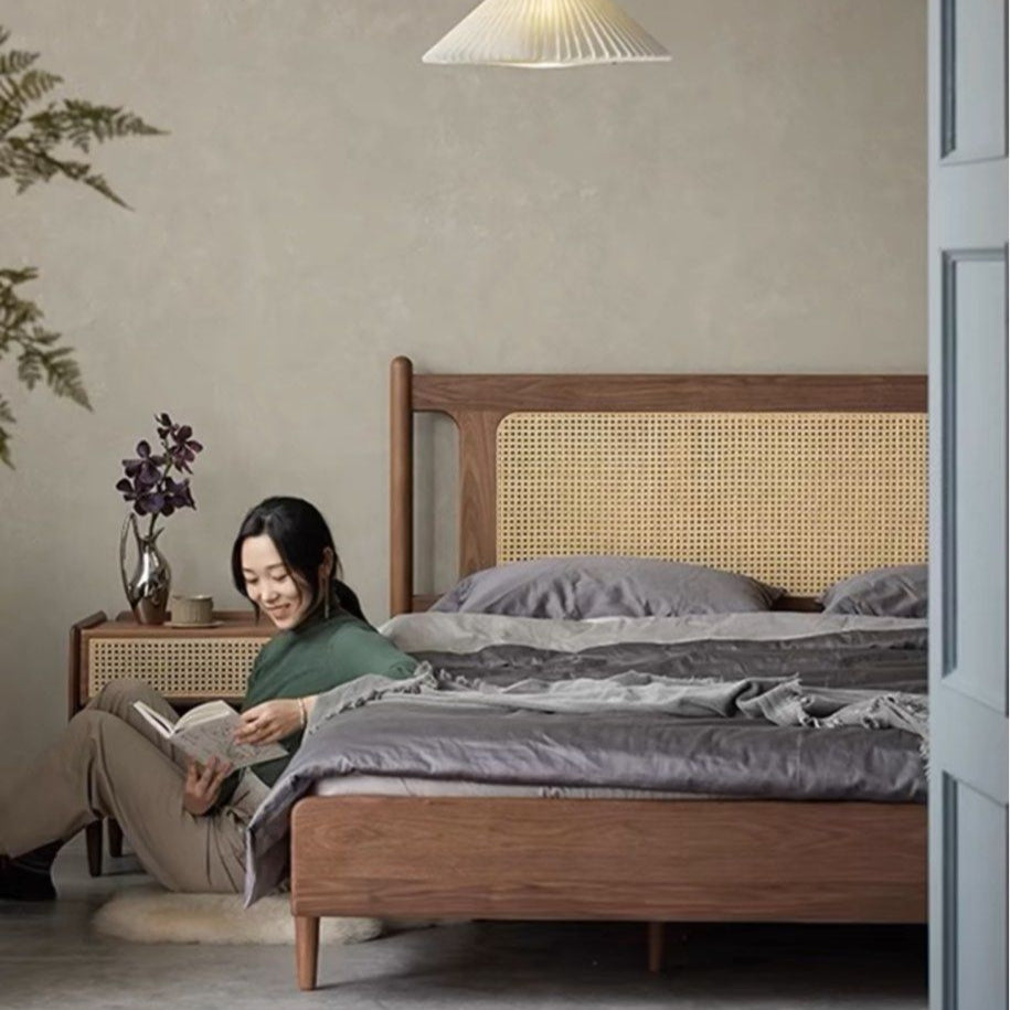 BOYKE Rustic Walnut Wood Bedframe