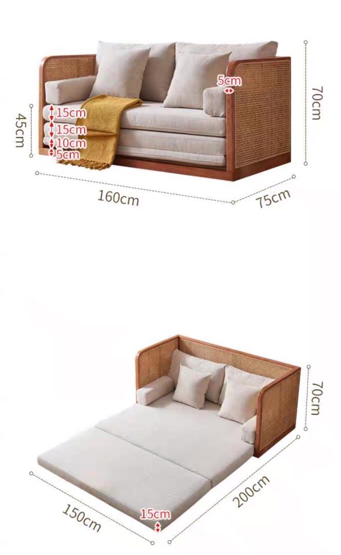 NIRAYA Japandi Rattan Sofa Bed