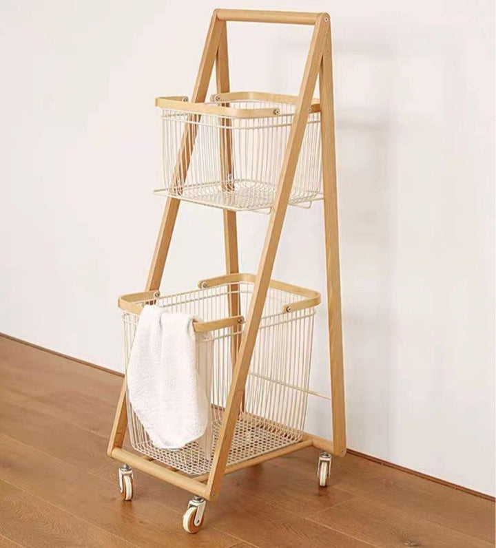 DEO Solid Wood Laundry Basket With Wheels