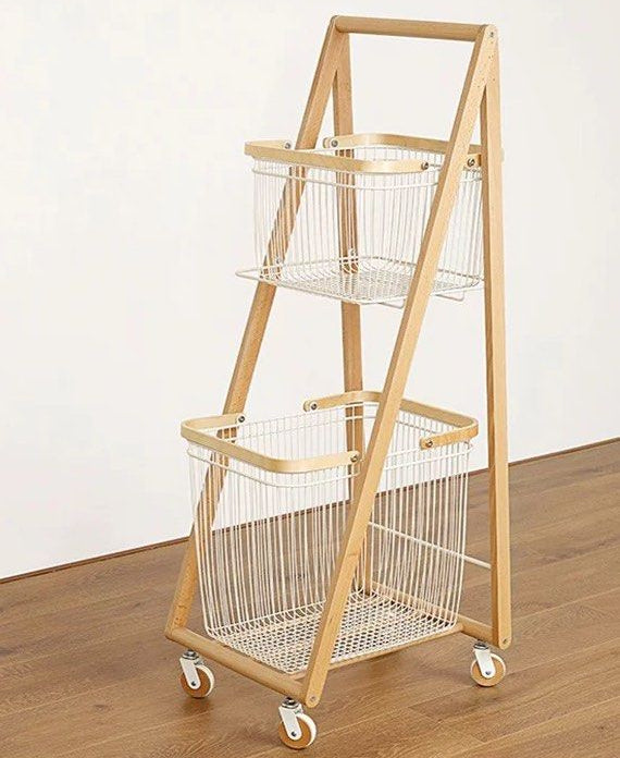 DEO Solid Wood Laundry Basket With Wheels