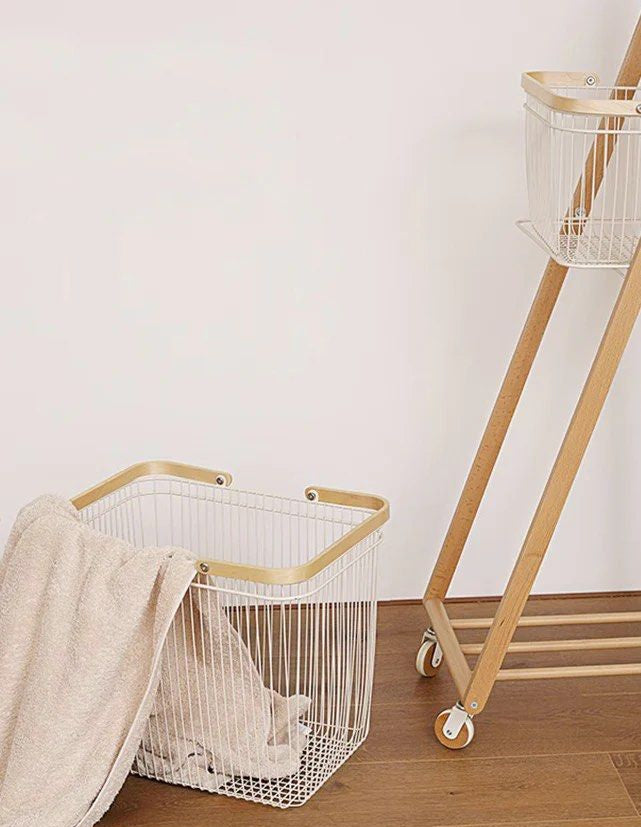 DEO Solid Wood Laundry Basket With Wheels