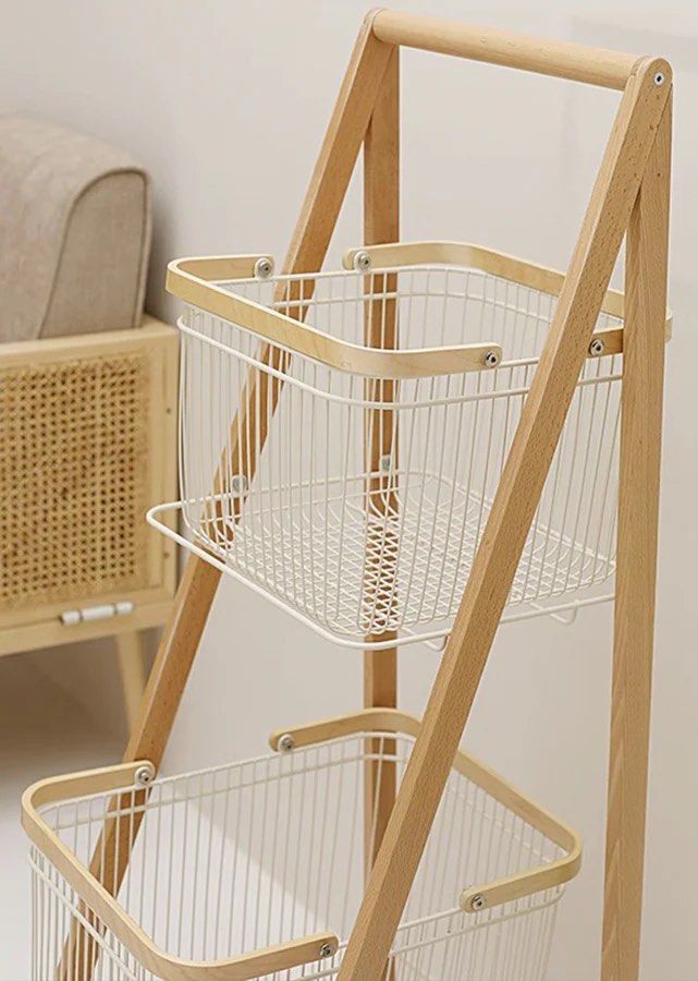 DEO Solid Wood Laundry Basket With Wheels