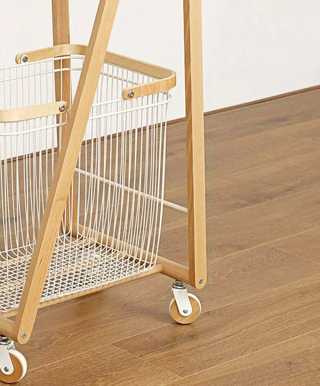 DEO Solid Wood Laundry Basket With Wheels