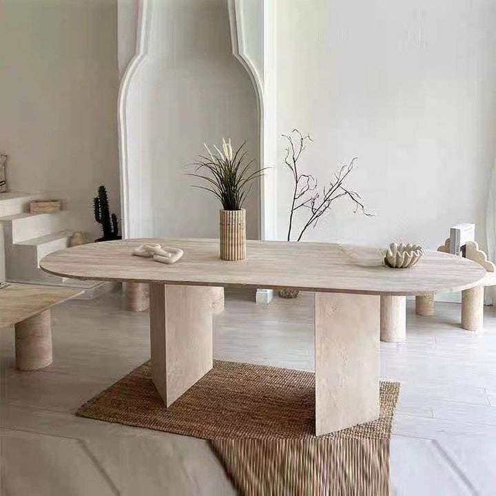 CAFUS Modern Travertine Dining Table