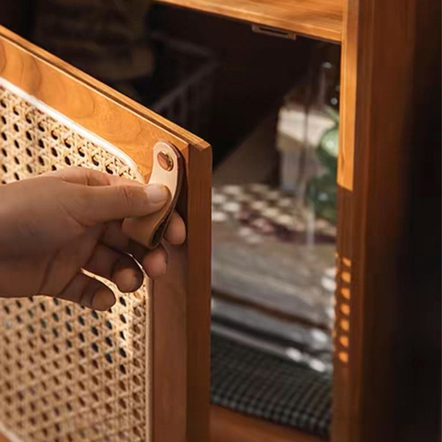 MOVIUS Rustic Rattan Display Cabinet