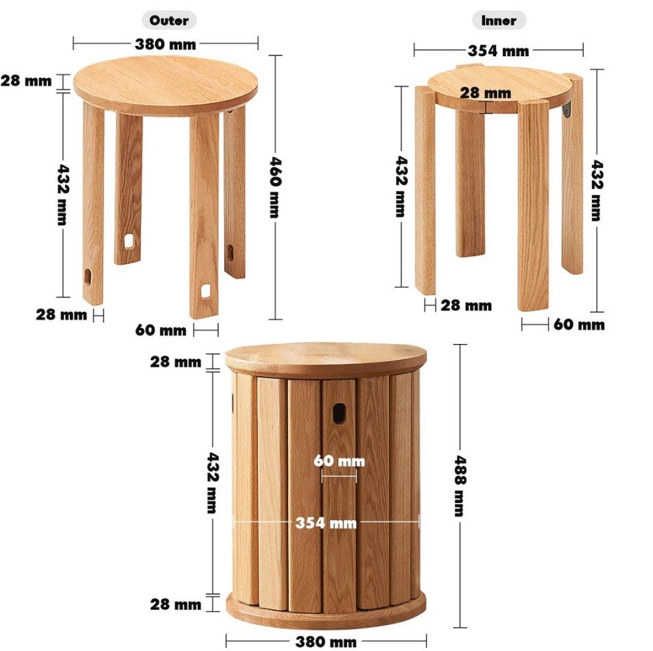 DOZIA Scandinavian Oak Wood Stackable Stool