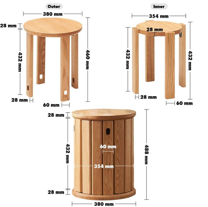 DOZIA Scandinavian Oak Wood Stackable Stool