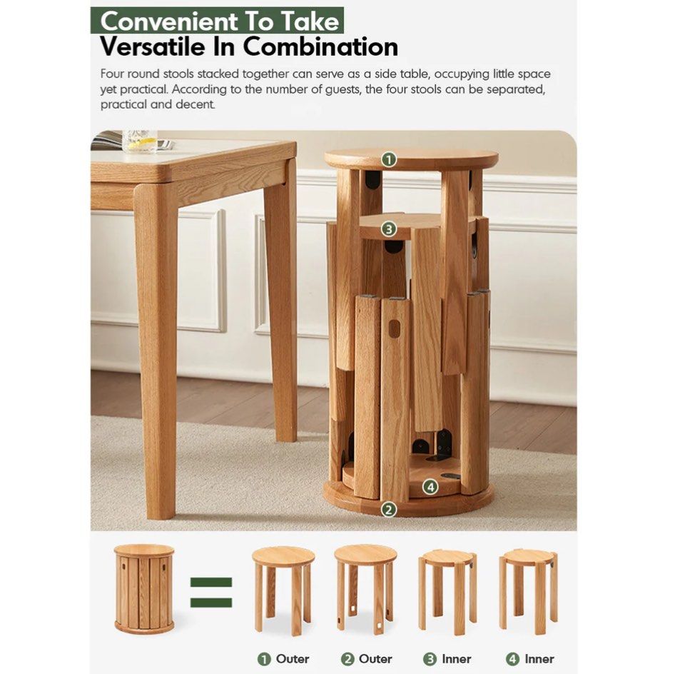 DOZIA Scandinavian Oak Wood Stackable Stool