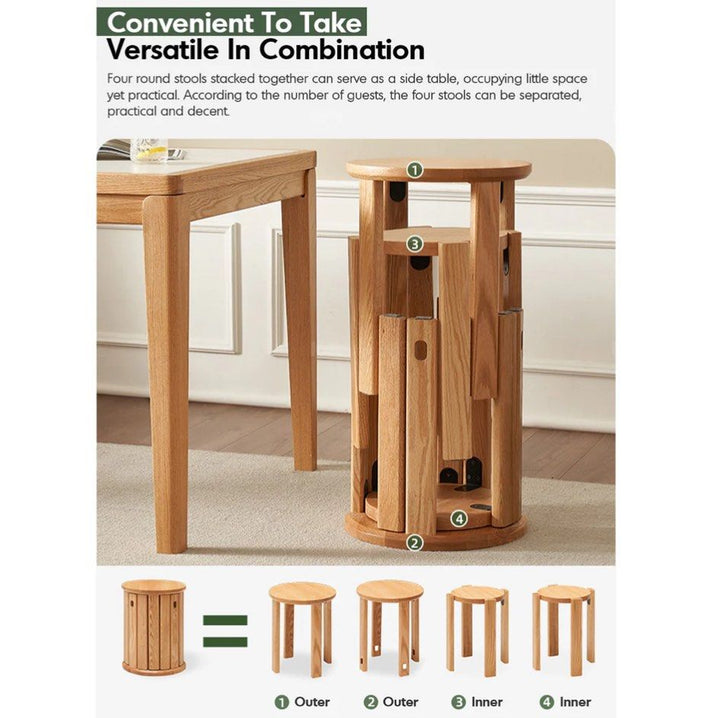 DOZIA Scandinavian Oak Wood Stackable Stool