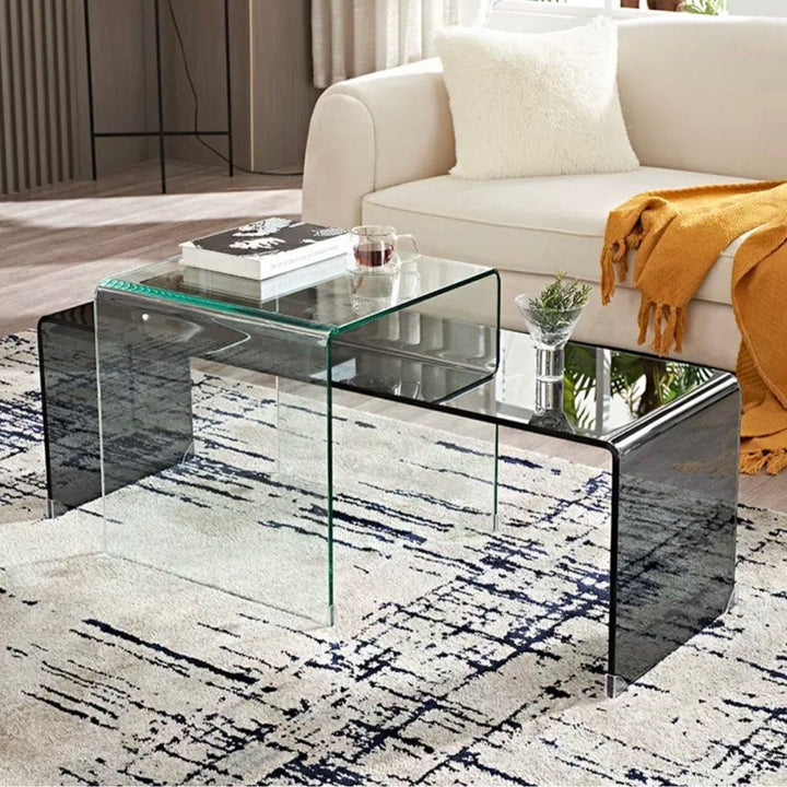KOBESI Glass Coffee Table Set