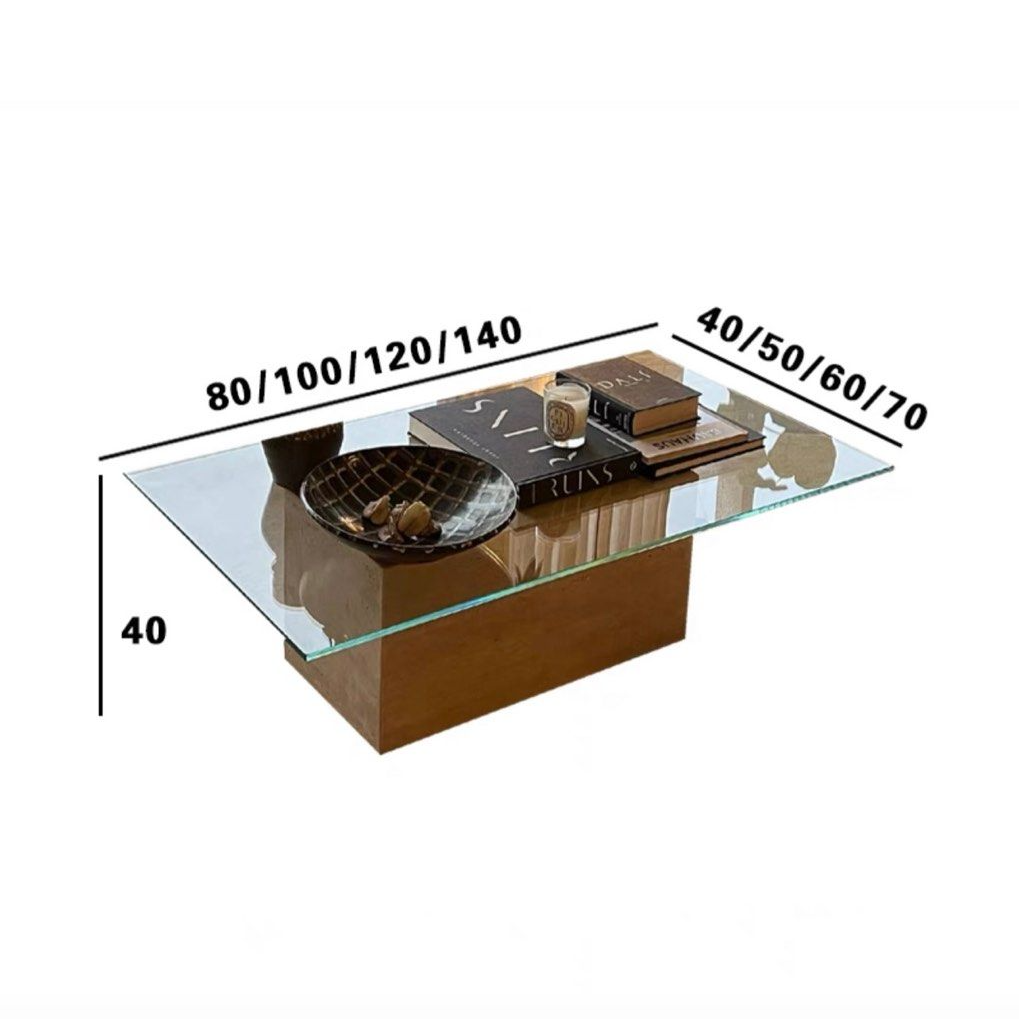 GARBRANDT Modern Travertine Glass Coffee Table