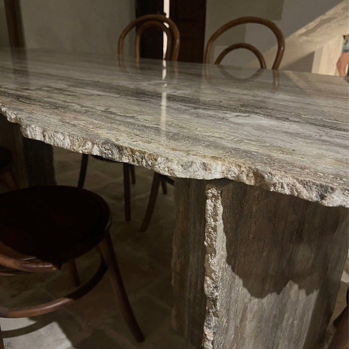 HEMSWORTH Modern Grey Travertine Dining Table