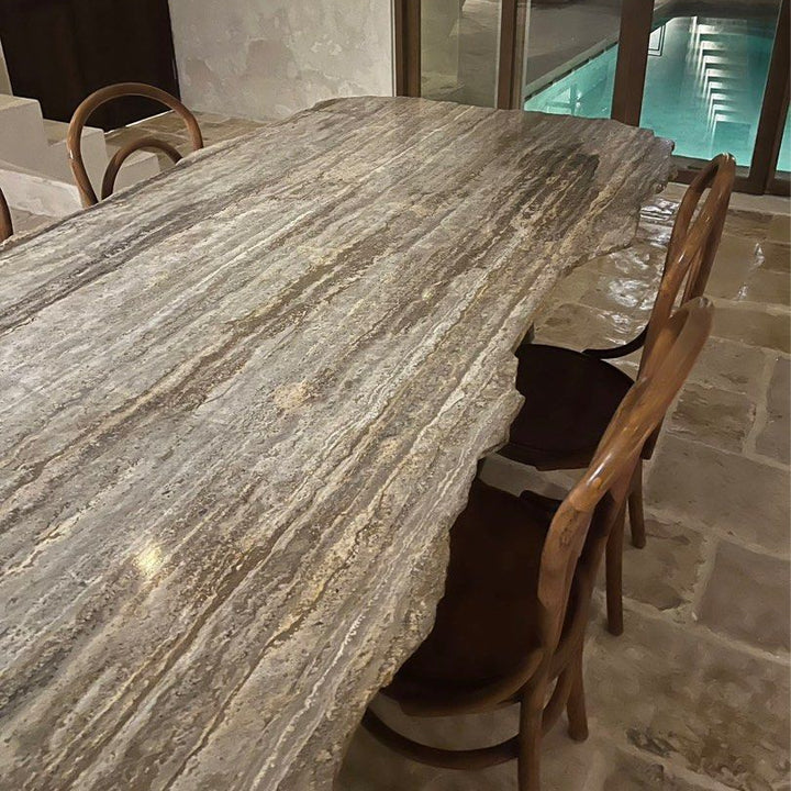 HEMSWORTH Modern Grey Travertine Dining Table
