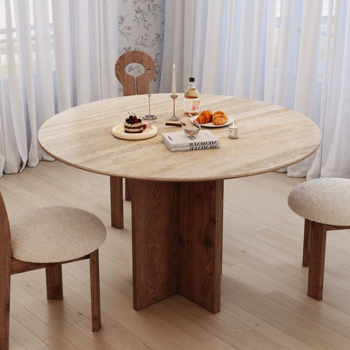 ARCHER Modern Travertine Round Dining Table