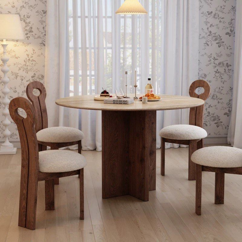 ARCHER Modern Travertine Round Dining Table