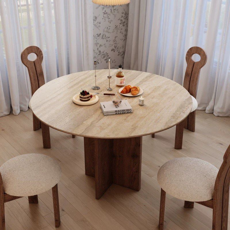 ARCHER Modern Travertine Round Dining Table