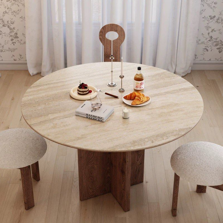 ARCHER Modern Travertine Round Dining Table