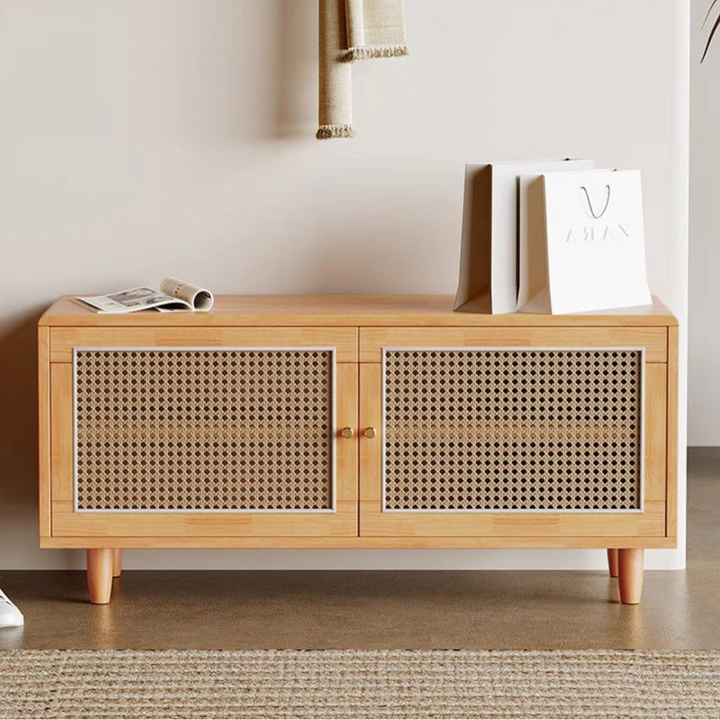 EMBERLY Japandi Solid Wood Storage Bench