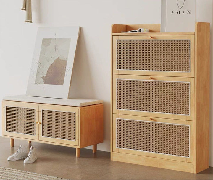 EMBERLY Japandi Solid Wood Storage Bench