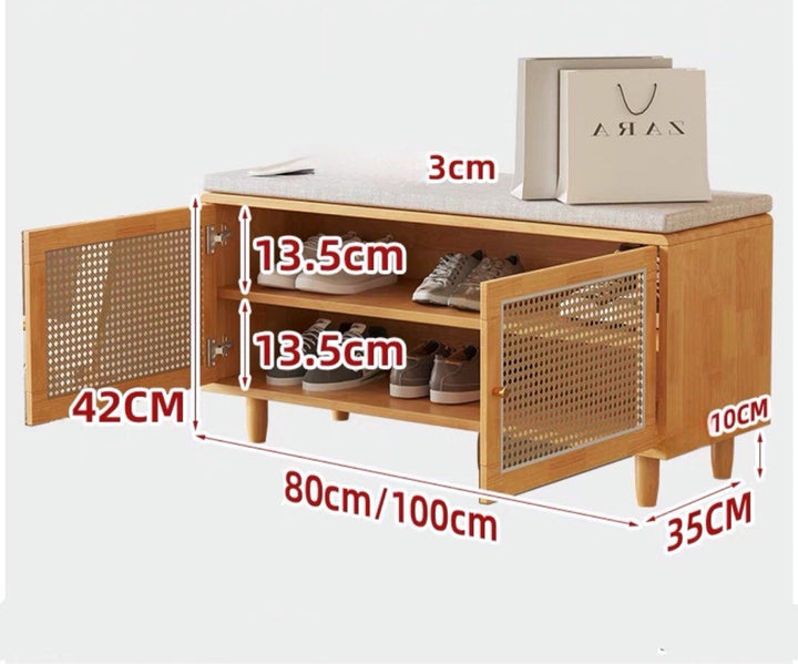 EMBERLY Japandi Solid Wood Storage Bench