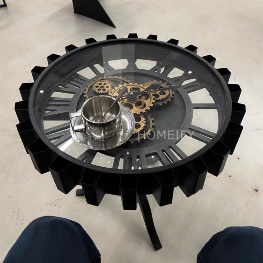FAYE Industrial Moving Gear Clock Coffee Table